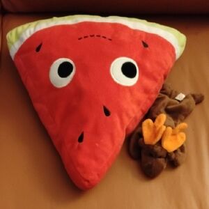 Red Watermelon Slice Plush Pillow for Kids - Cute Face Cushion